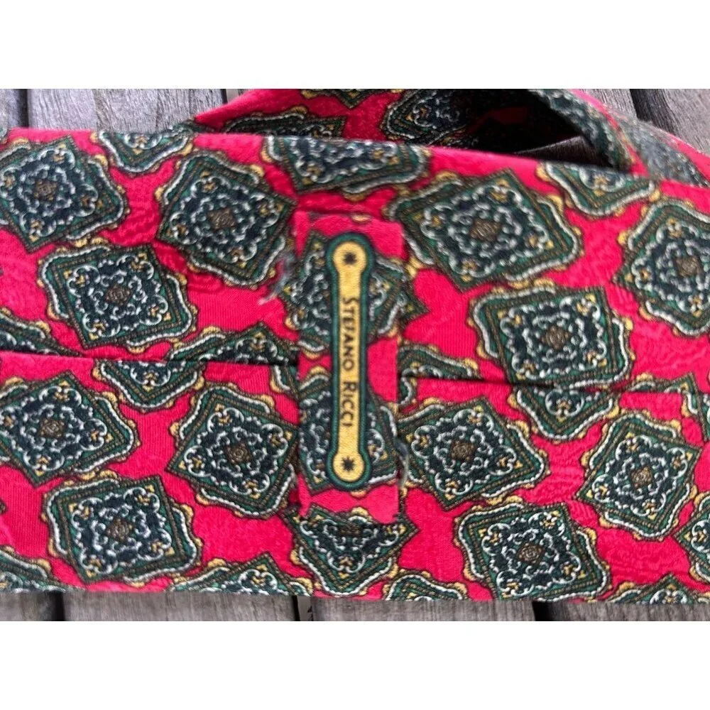 Stefano Ricco Men's Italian 100% Silk Vintage Red Geometric Luxury Tie